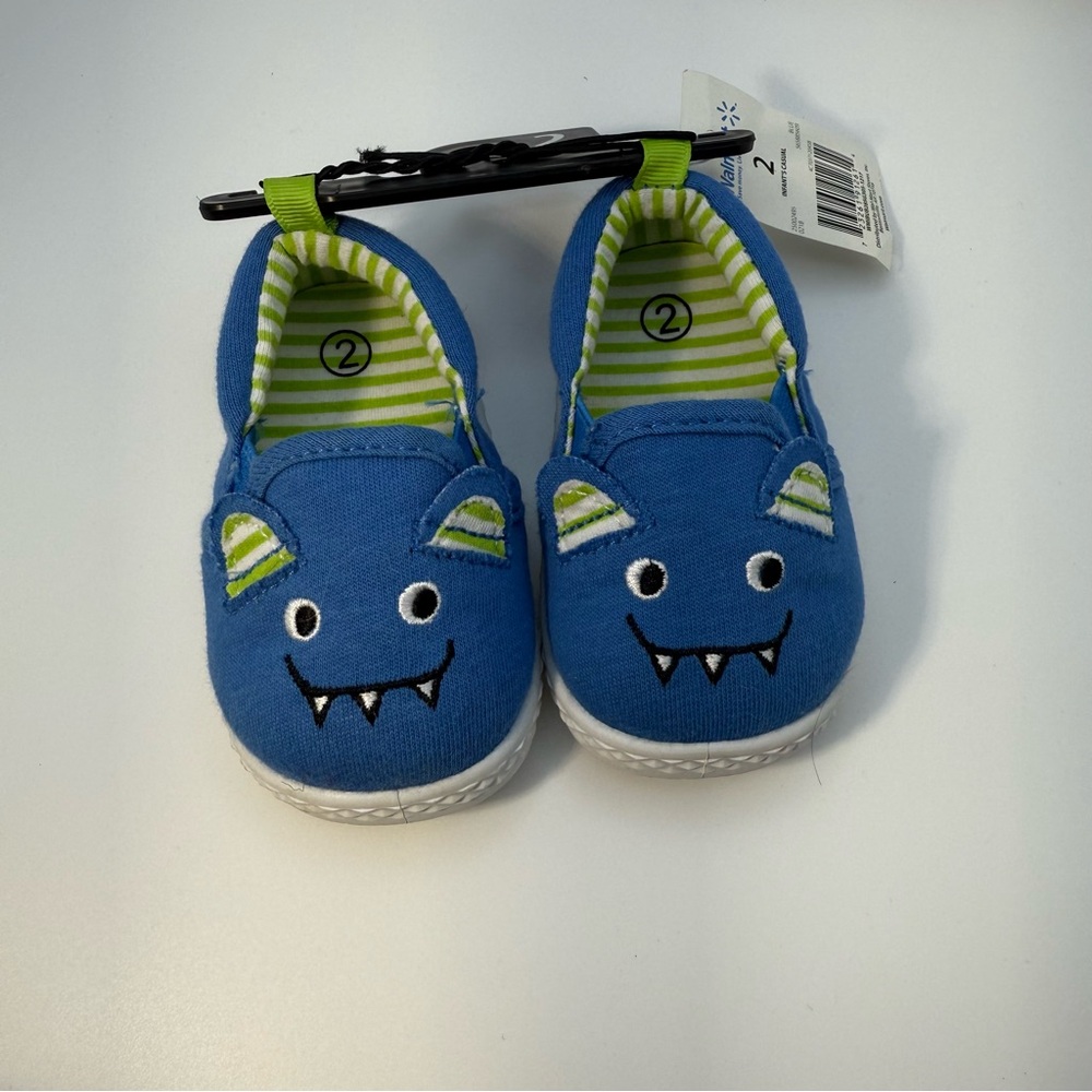 NWT - Baby Toddler Shoes CUTE MONSTER FACE Blue Lime Green SIZE 2